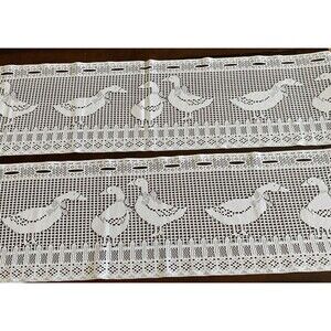 Vintage Country Geese Lace Curtains 2 Valances 12"x58" ea Farmhouse Countrycore